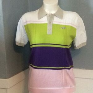 Retro Fox Mens Striped Cotton Polo Shirt Sz L